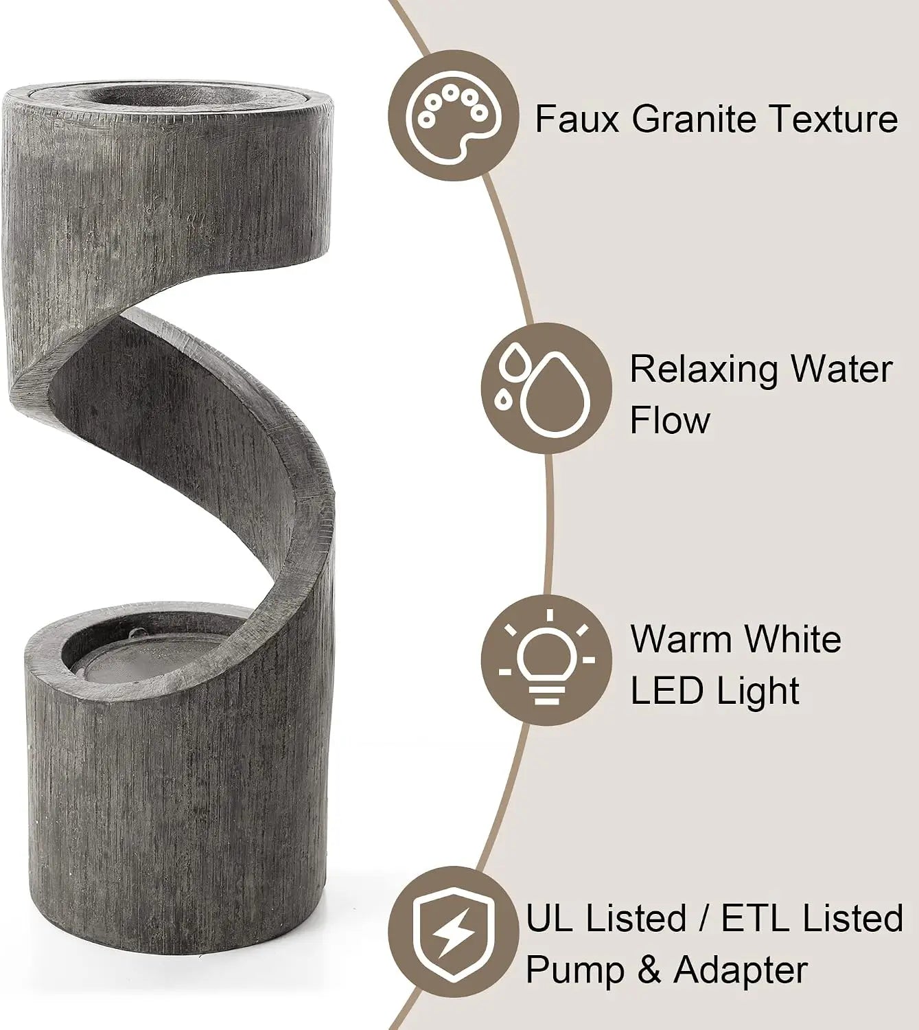 Outdoor LED Water Fountain with Spiral Waterfall and Stone Planter