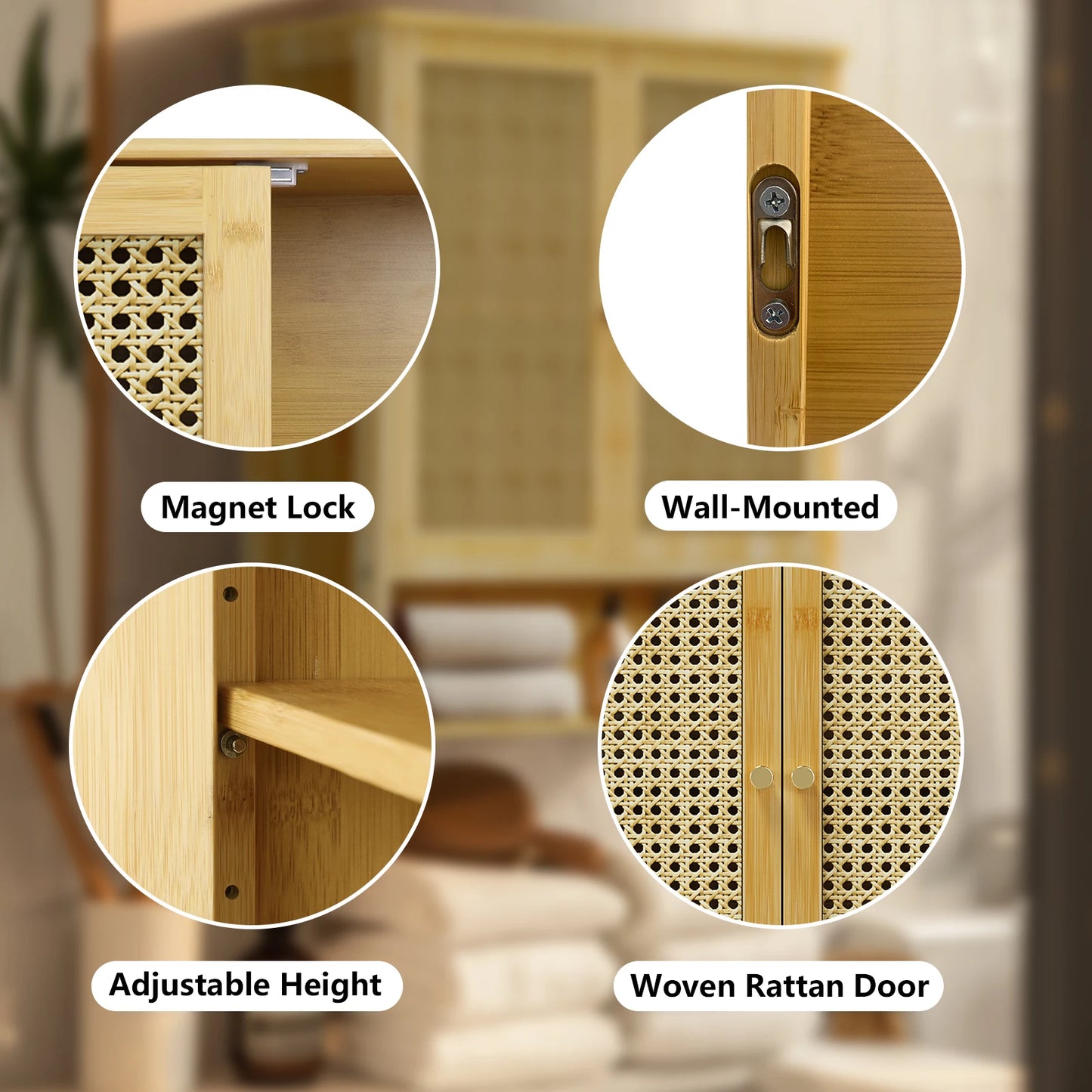 Bamboo Wall Cabinet For Bathroom Storage With 3 Shelves