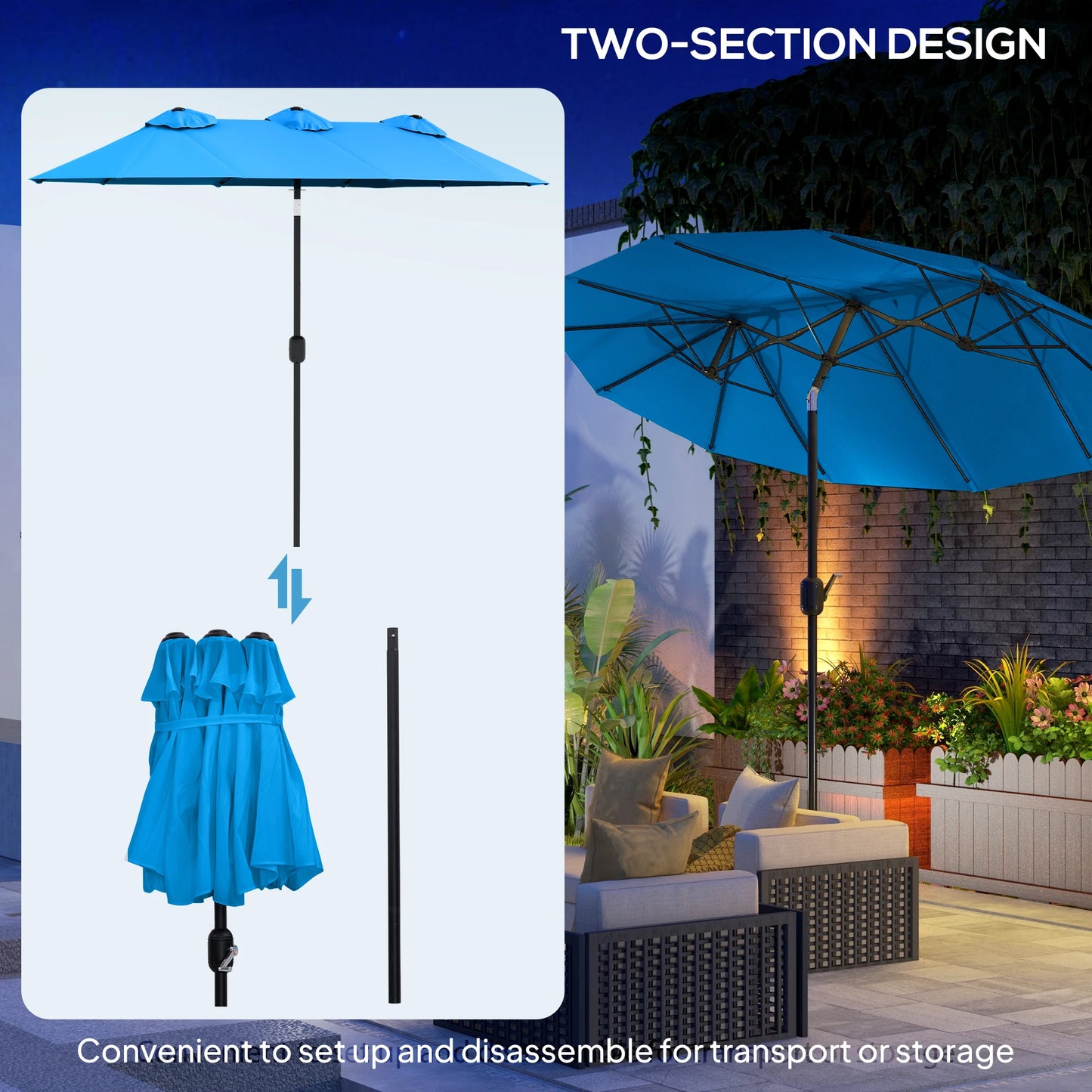 Outdoor Patio Umbrella With Tilt And Crank Double Sided Venting
