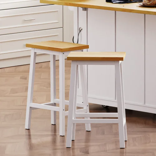 Solid Wood Bar Stools With Footrests Two Pack For Kitchen