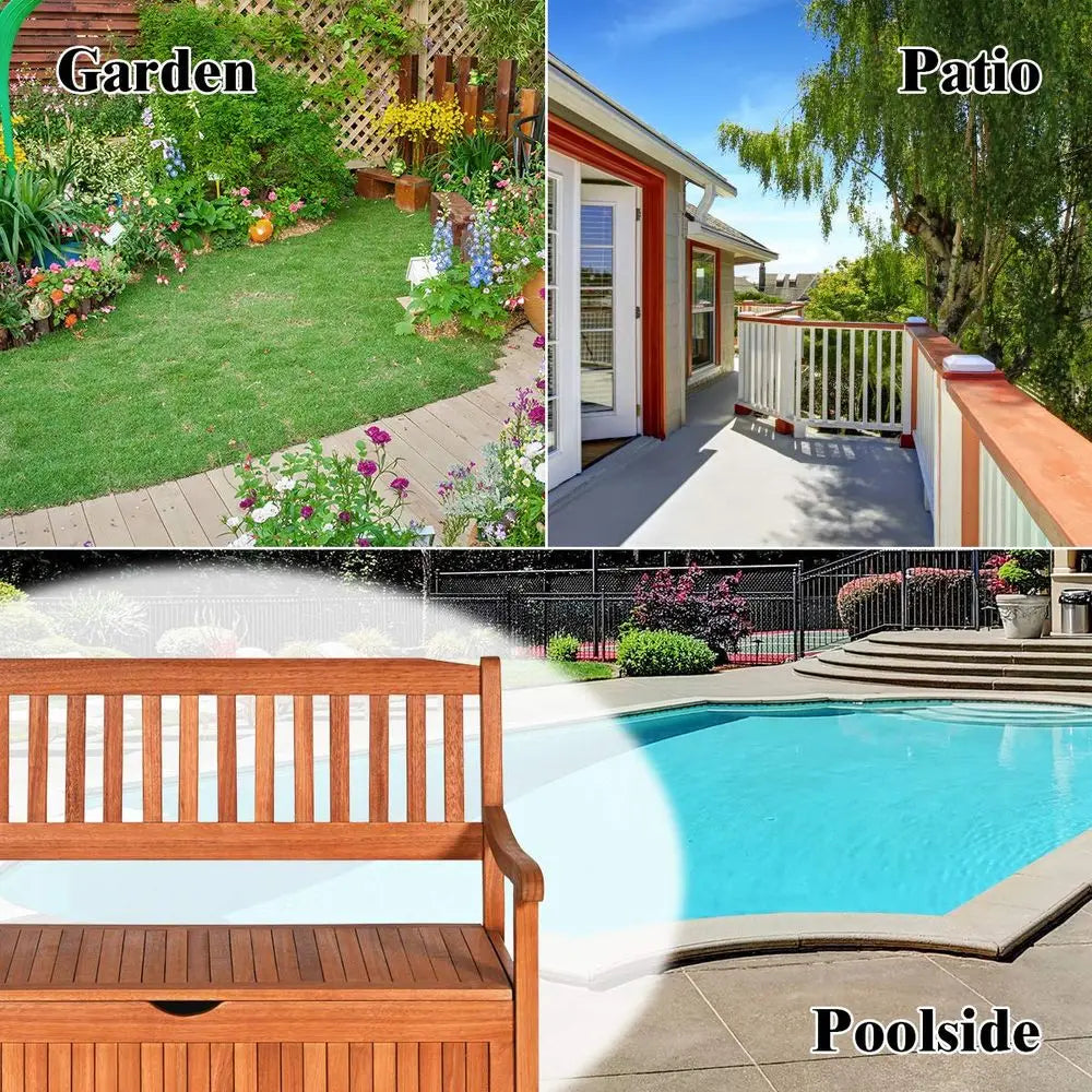 Eucalyptus Outdoor Wood Storage Bench With Dustproof Lining