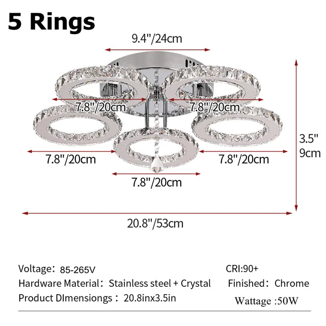 GreeLustr Modern Pendant Crystal Ring Ceiling Lamp