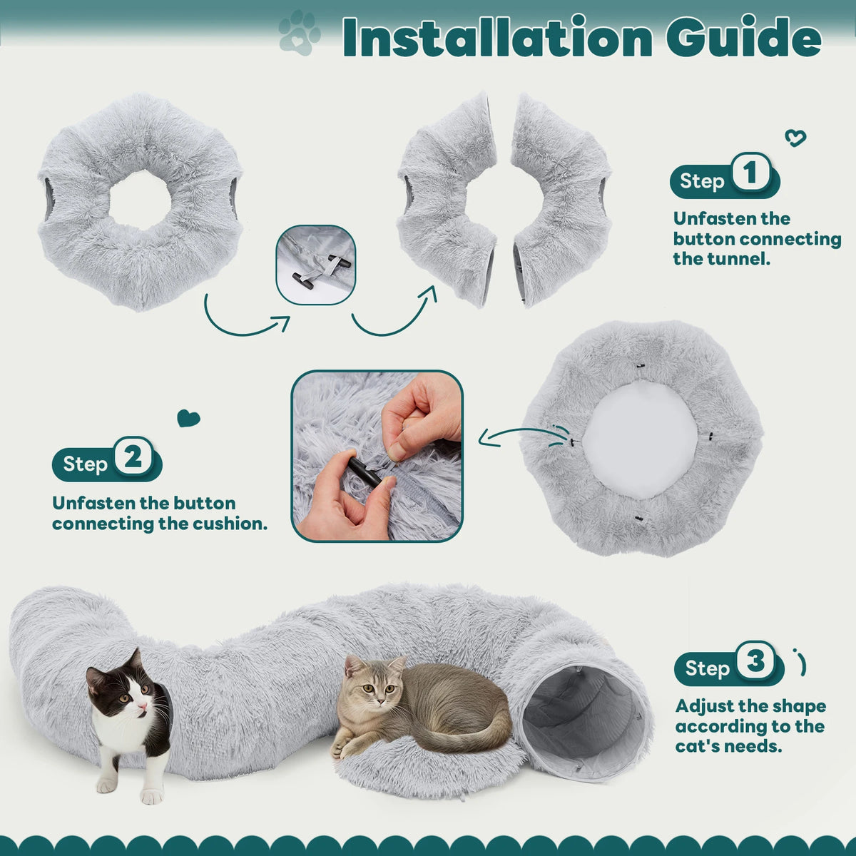 JHK Circular Cat Tunnel Bed With Soft Plush Washable Playground