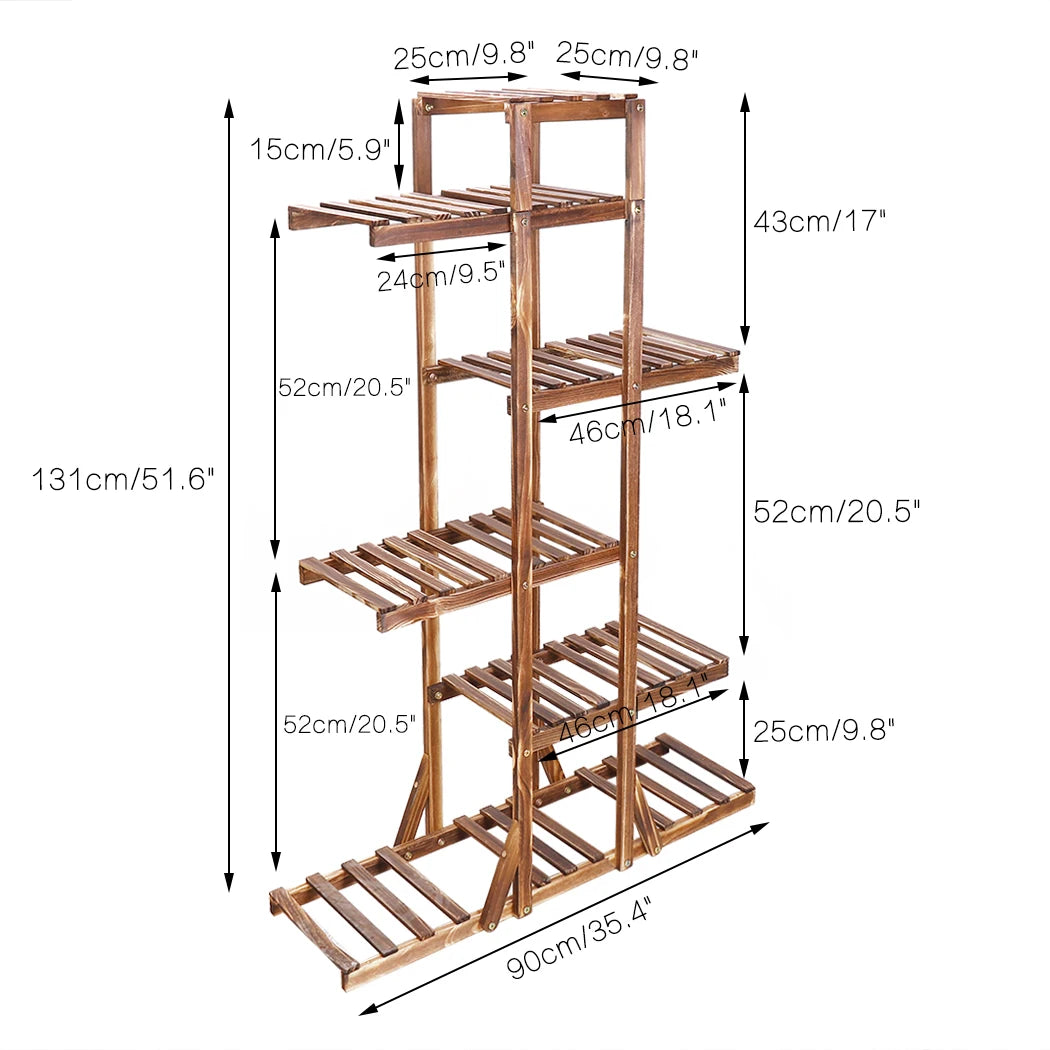 BINGOPAW 6 Tier Wooden Plant Stand Carbonized Wood Display Rack