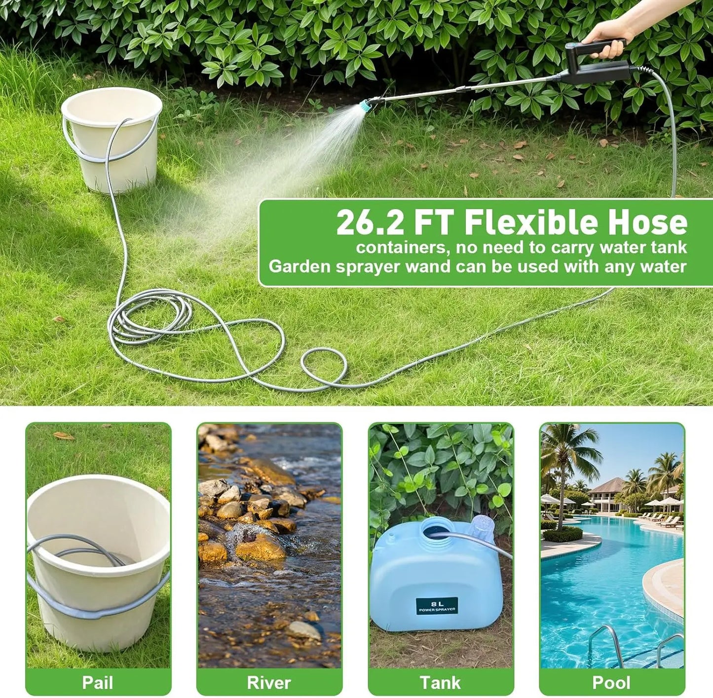 Battery Powered Garden Sprayer With Telescopic Wand And Adjustable Nozzles