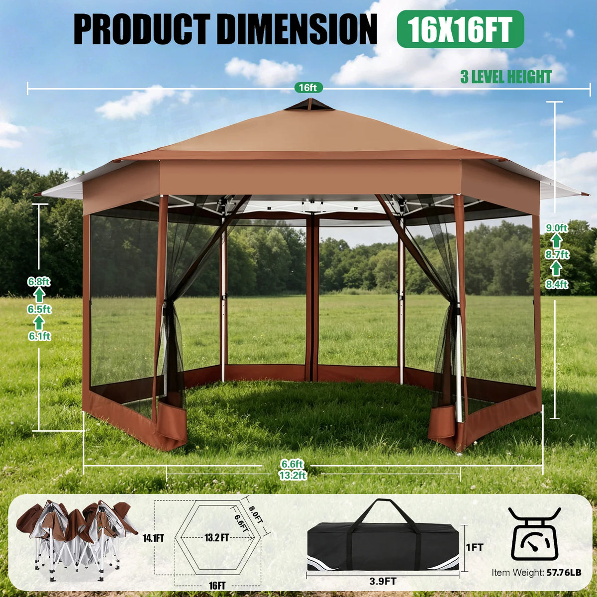 Tooluck Portable Gazebo Tent With Mosquito Netting Outdoor Canopy