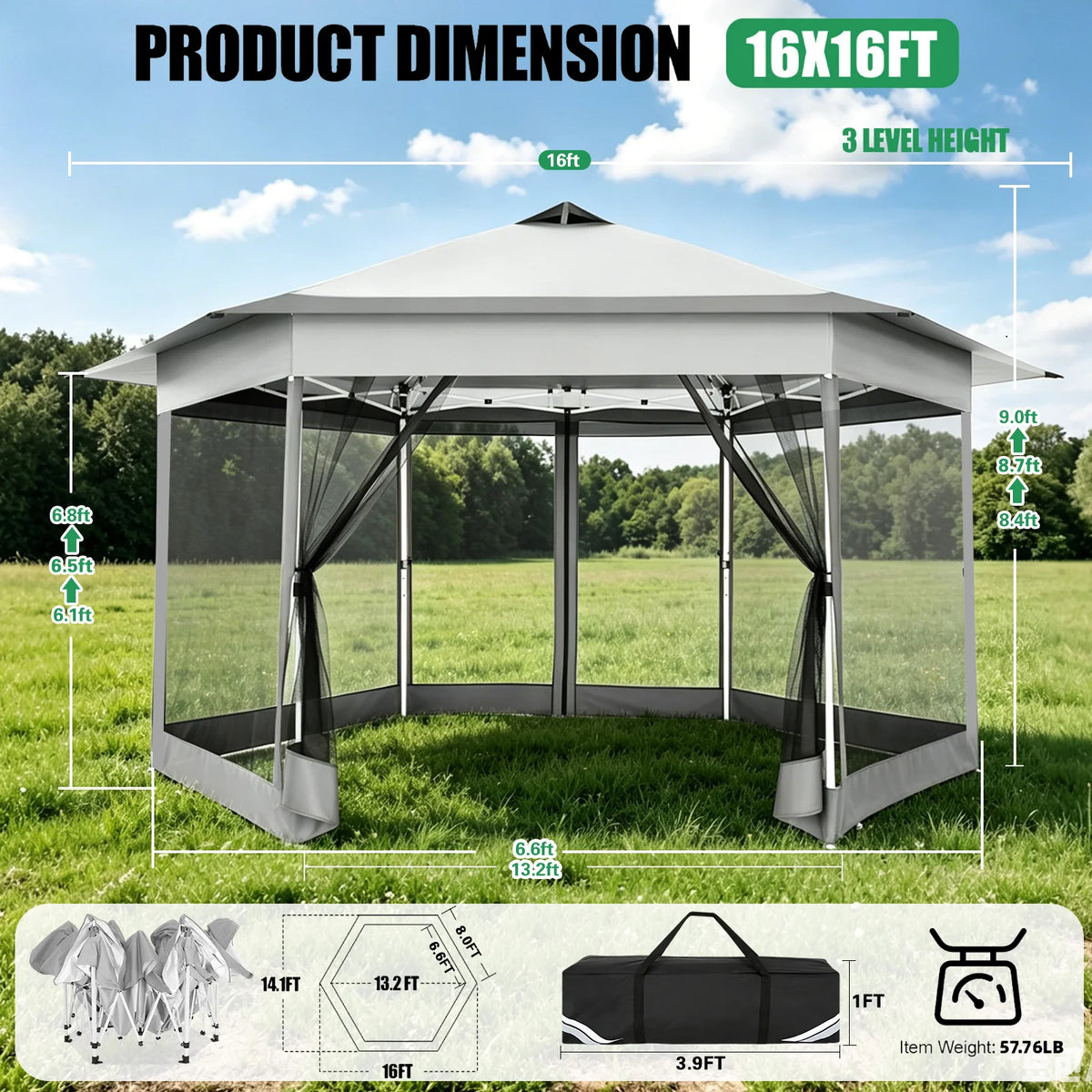 Tooluck Portable Gazebo Tent With Mosquito Netting Outdoor Canopy
