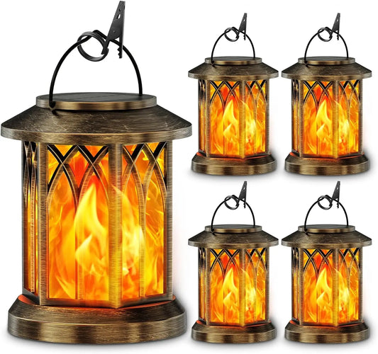 Waterproof Flickering Flame Solar Lantern For Outdoor Hanging Decor