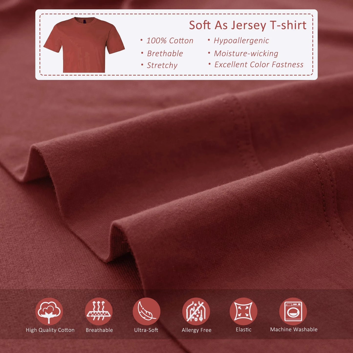 Cotton Jersey Knit Sheet Set 4 Piece Ultra Soft Breathable