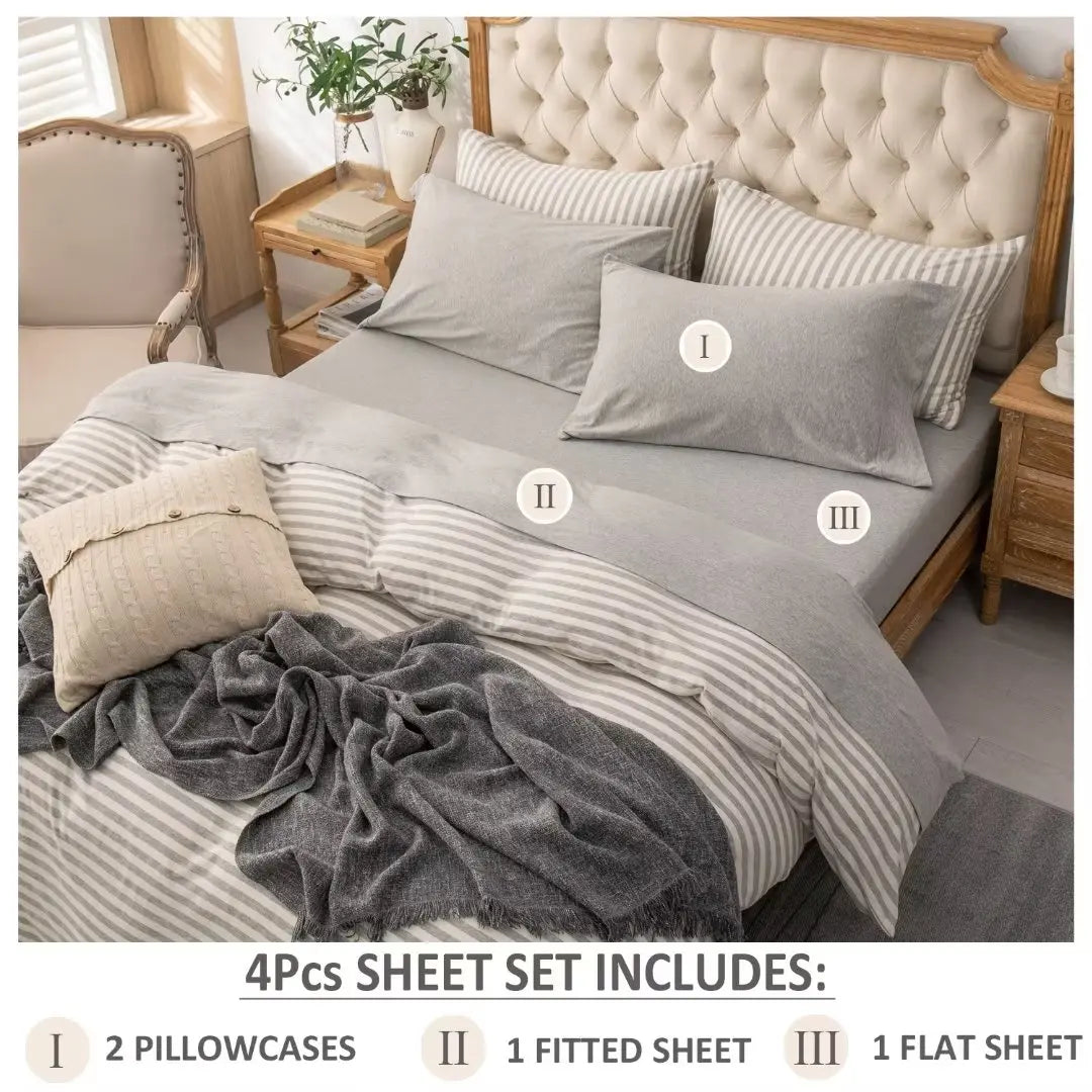 Cotton Jersey Knit Sheet Set 4 Piece Ultra Soft Breathable