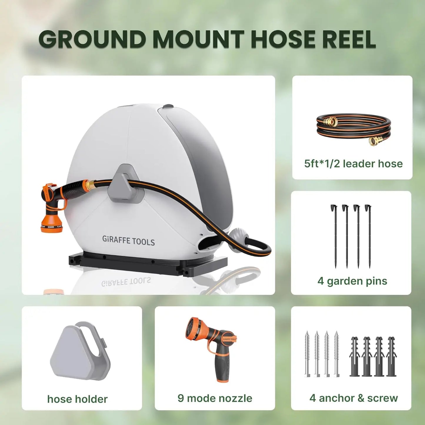 Giraffe Tools Retractable Hose Reel Ground Mount With Automatic Rewind