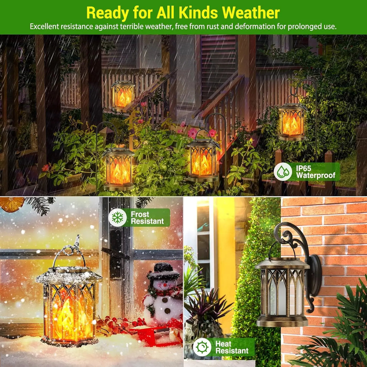 Waterproof Flickering Flame Solar Lantern For Outdoor Hanging Decor