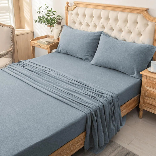 Cotton Jersey Knit Sheet Set 4 Piece Ultra Soft Breathable