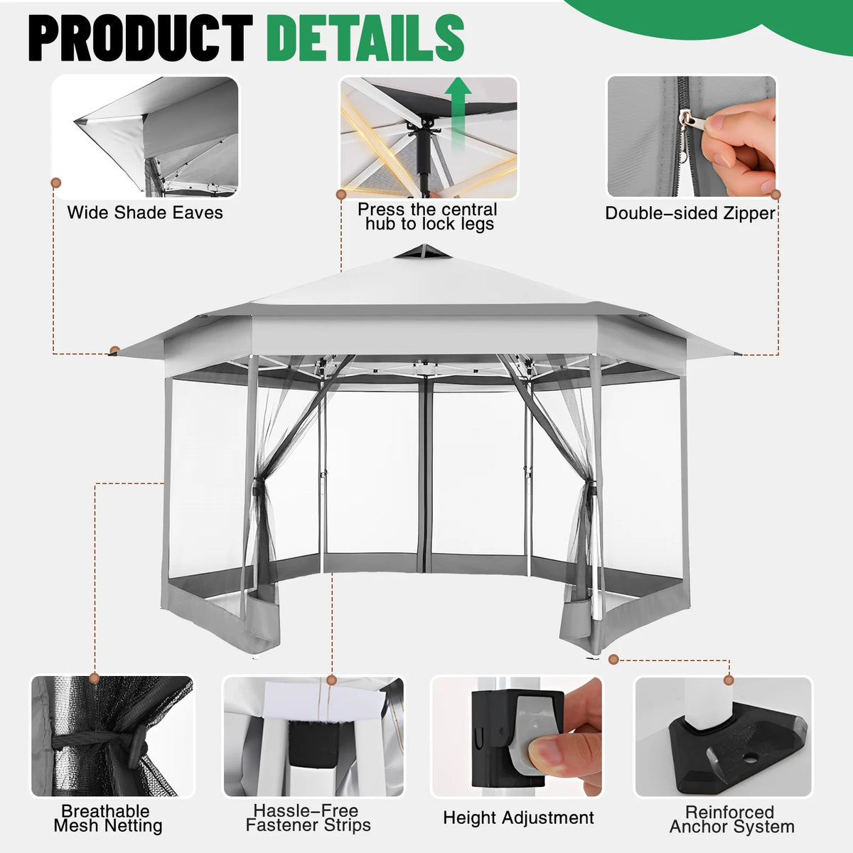 Tooluck Portable Gazebo Tent With Mosquito Netting Outdoor Canopy