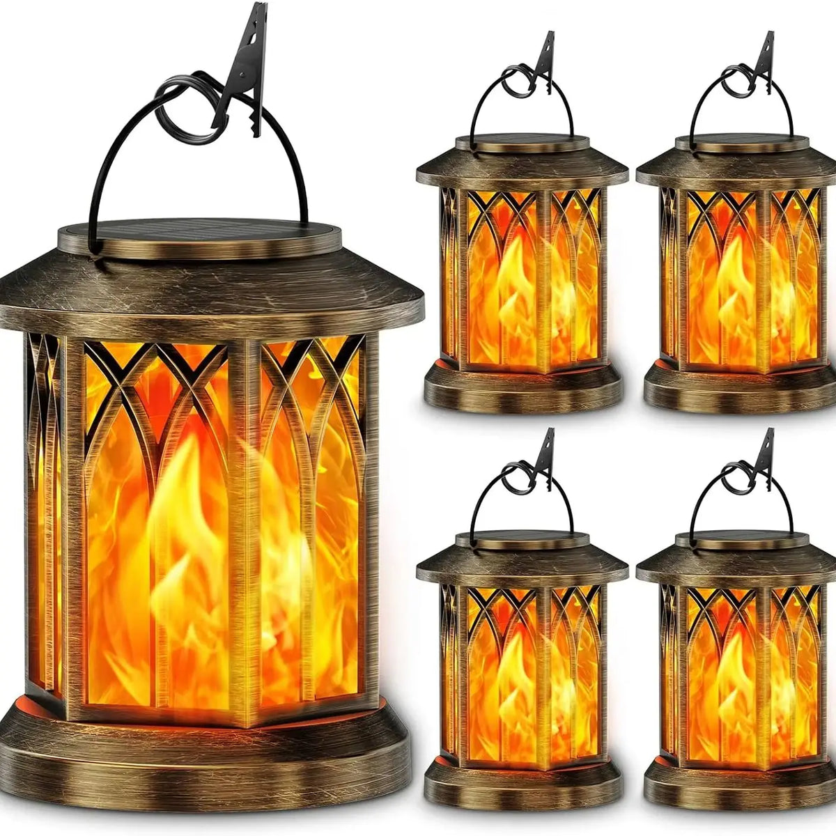 Waterproof Flickering Flame Solar Lantern For Outdoor Hanging Decor