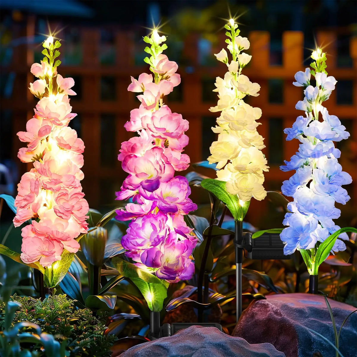 Solar Delphinium Flower Lights Waterproof Outdoor Garden Patio Decor