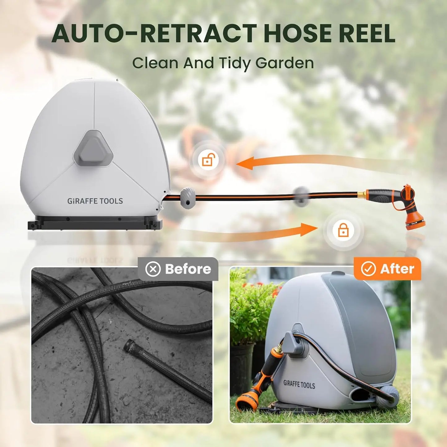 Giraffe Tools Retractable Hose Reel Ground Mount With Automatic Rewind