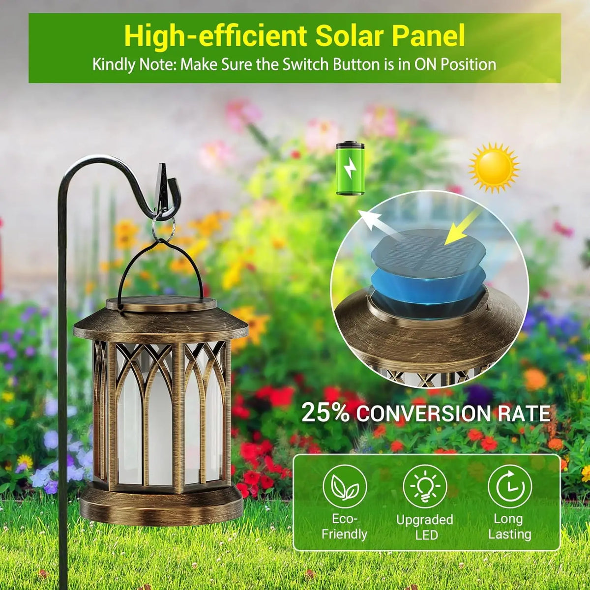 Waterproof Flickering Flame Solar Lantern For Outdoor Hanging Decor