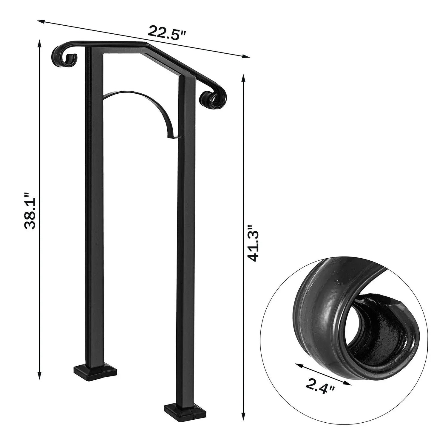 Arch Iron Handrail For Outdoor Stairs With Installation Kit