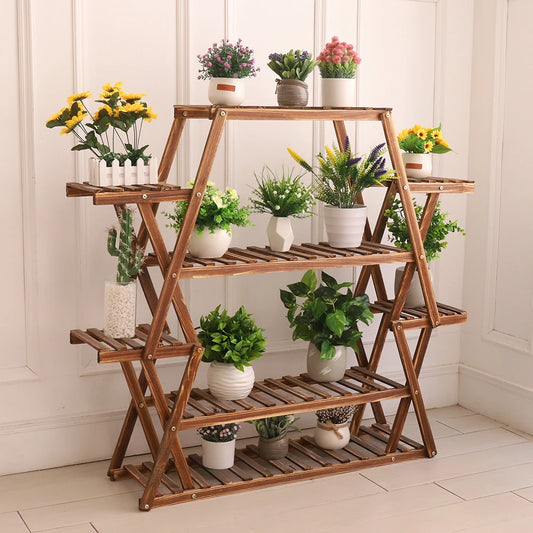 BINGOPAW Triangular Wood Plant Stand 8-Tier Corner Display