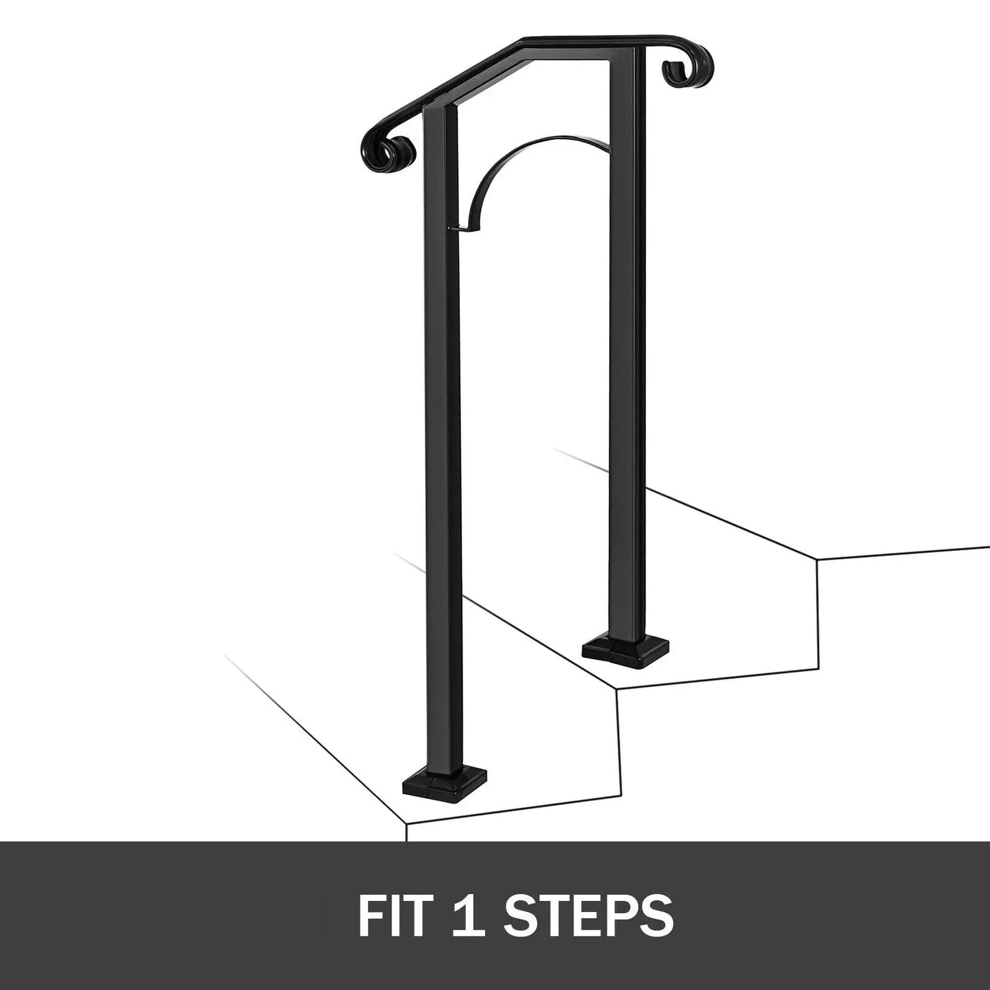 Arch Iron Handrail For Outdoor Stairs With Installation Kit