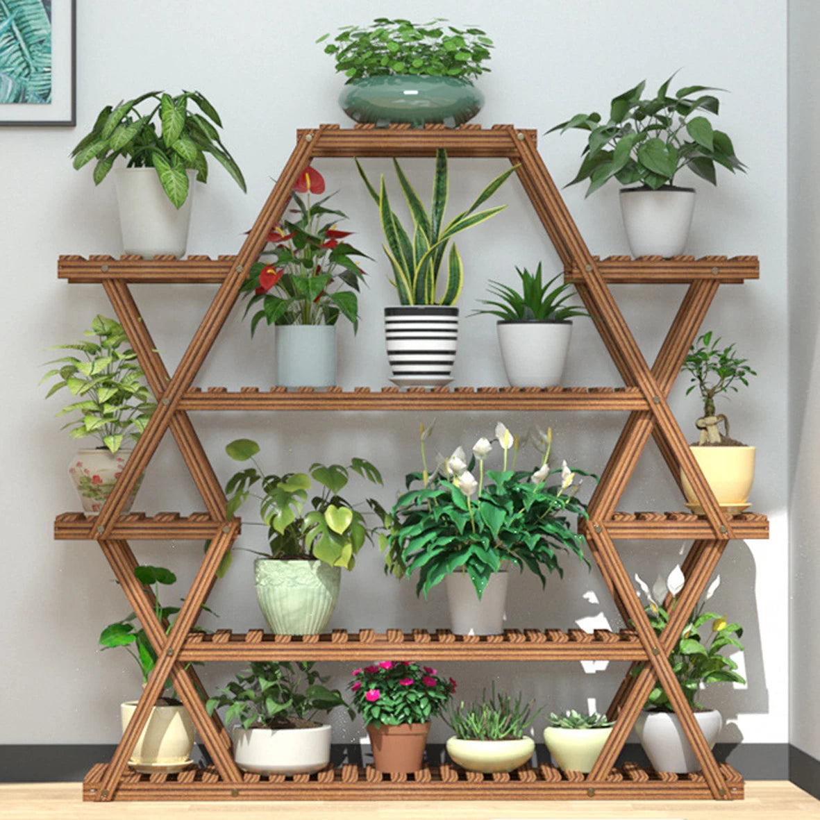 BINGOPAW Triangular Wood Plant Stand 8-Tier Corner Display
