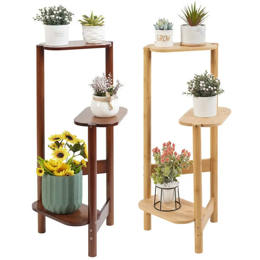 3-Tier Bamboo Plant Stand Indoor Corner Display Rack