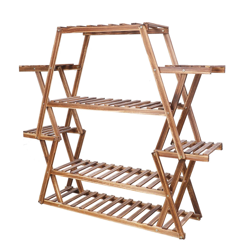 BINGOPAW Triangular Wood Plant Stand 8-Tier Corner Display