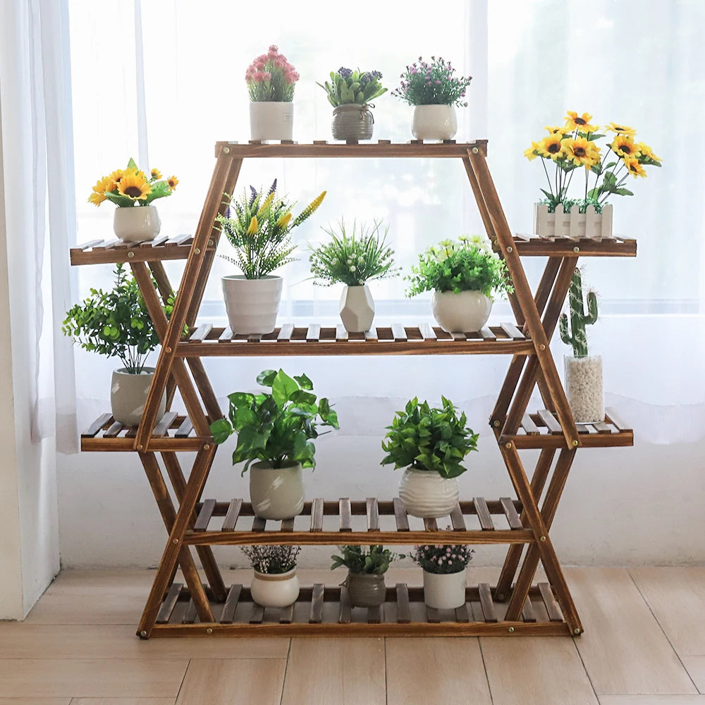 BINGOPAW Triangular Wood Plant Stand 8-Tier Corner Display
