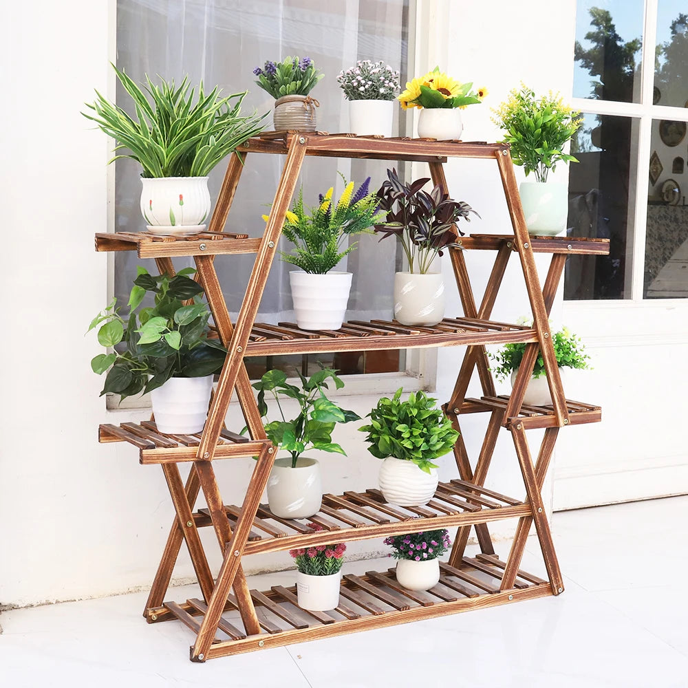 BINGOPAW Triangular Wood Plant Stand 8-Tier Corner Display
