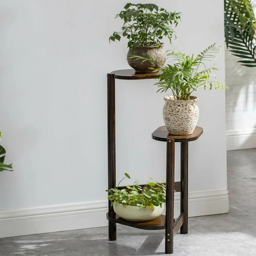 3-Tier Bamboo Plant Stand Indoor Corner Display Rack