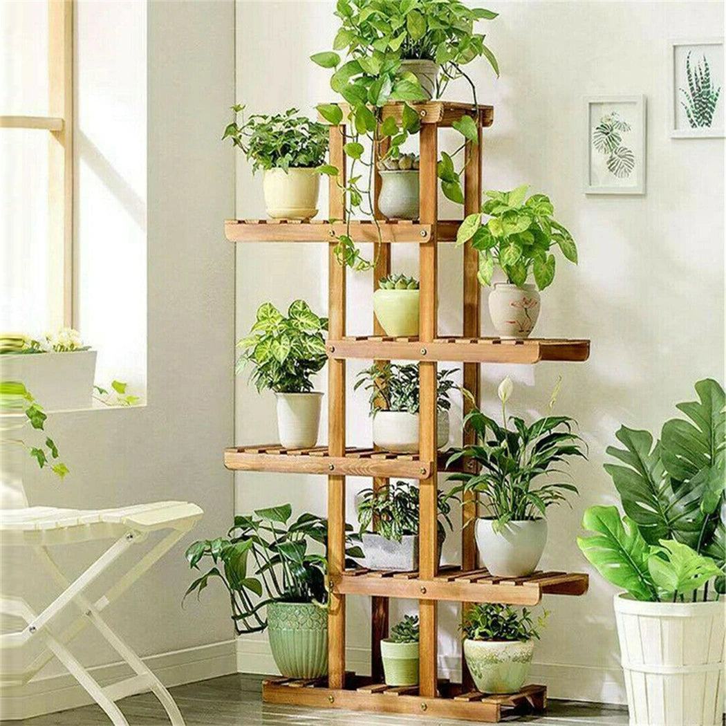 BINGOPAW 6 Tier Wooden Plant Stand Carbonized Wood Display Rack