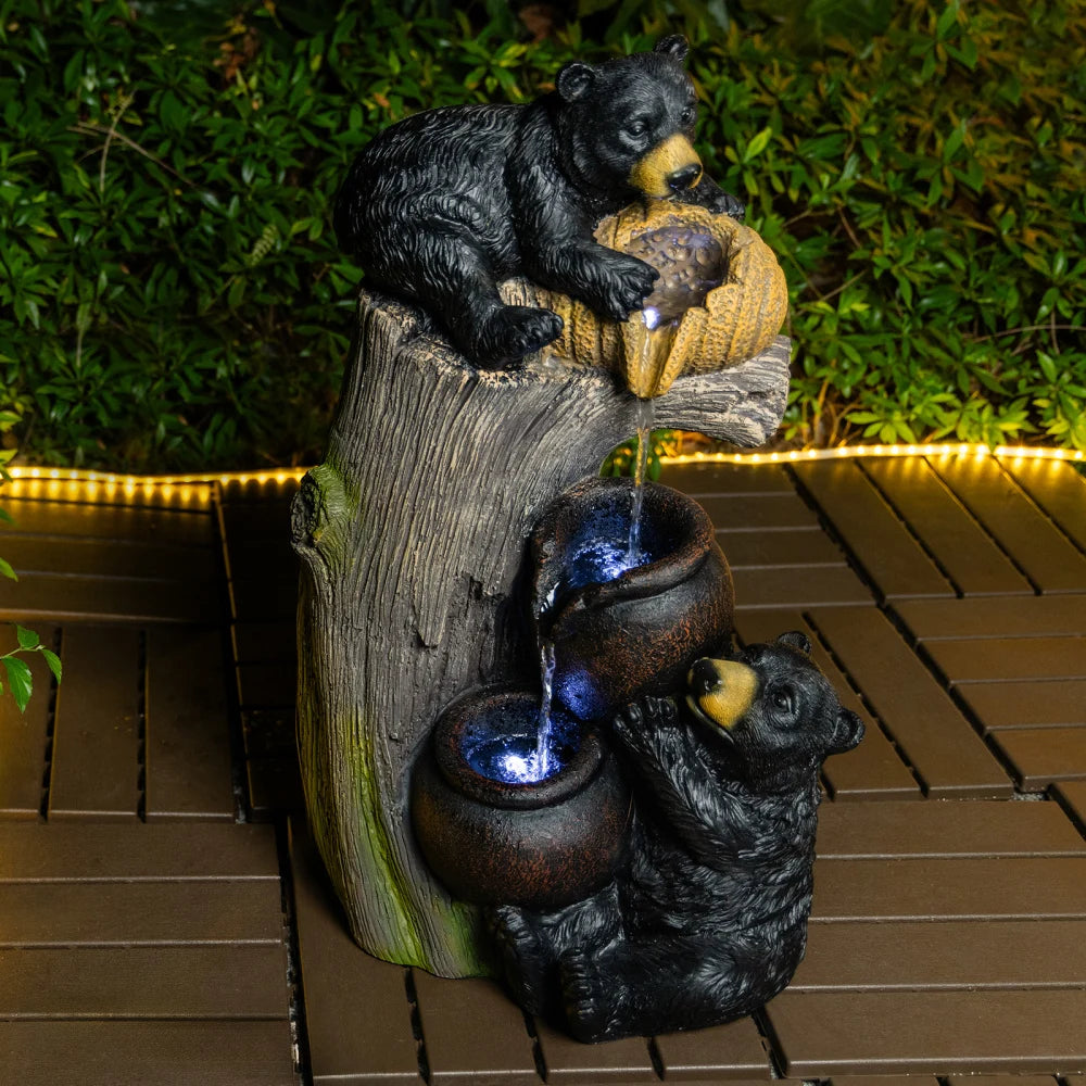Bear Outdoor Water Fountain With LED Lights for Gardens