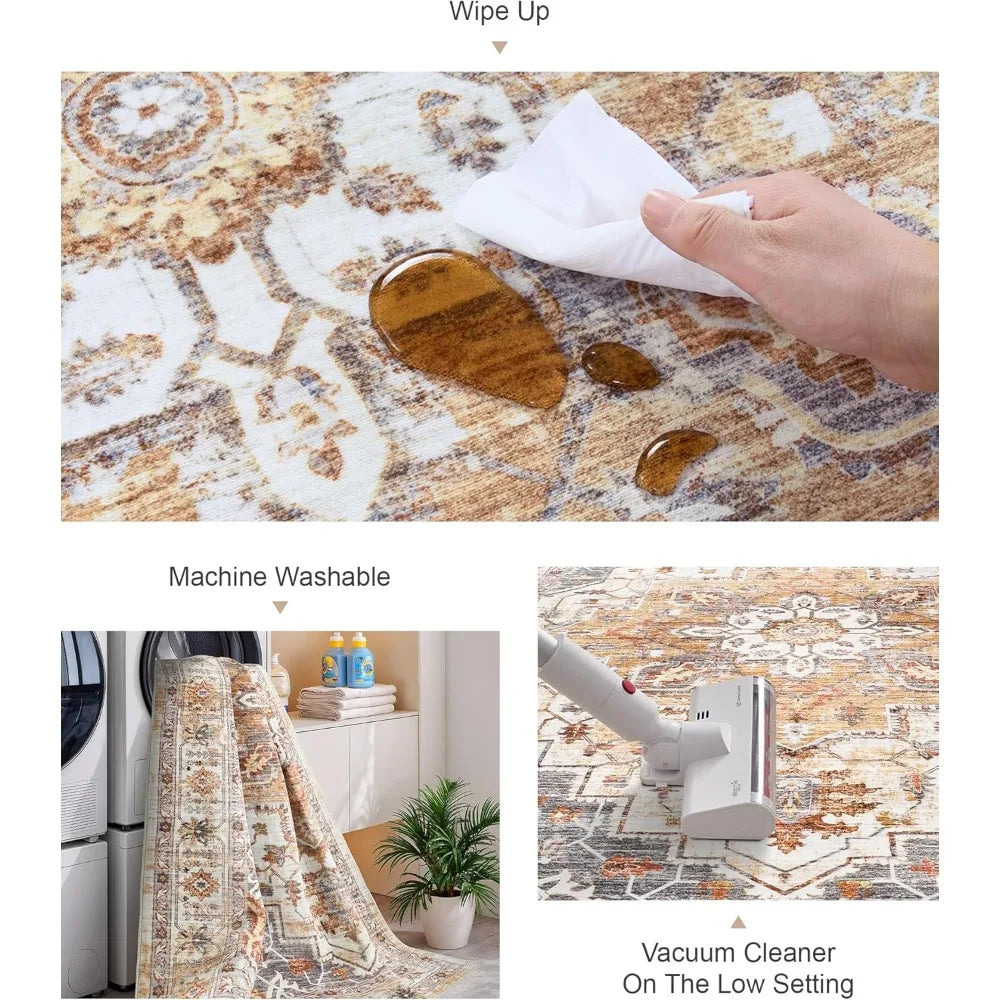 Washable Kilim Area Rug Soft Anti Slip Backing Indoor Use