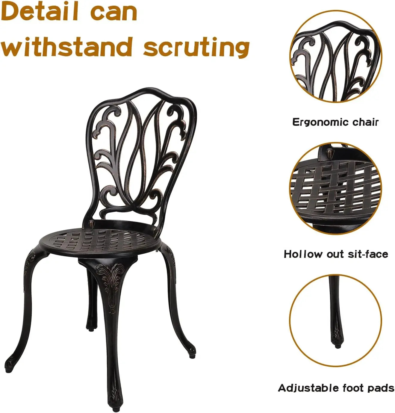 3 Piece Patio Bistro Furniture Set Cast Aluminum Table