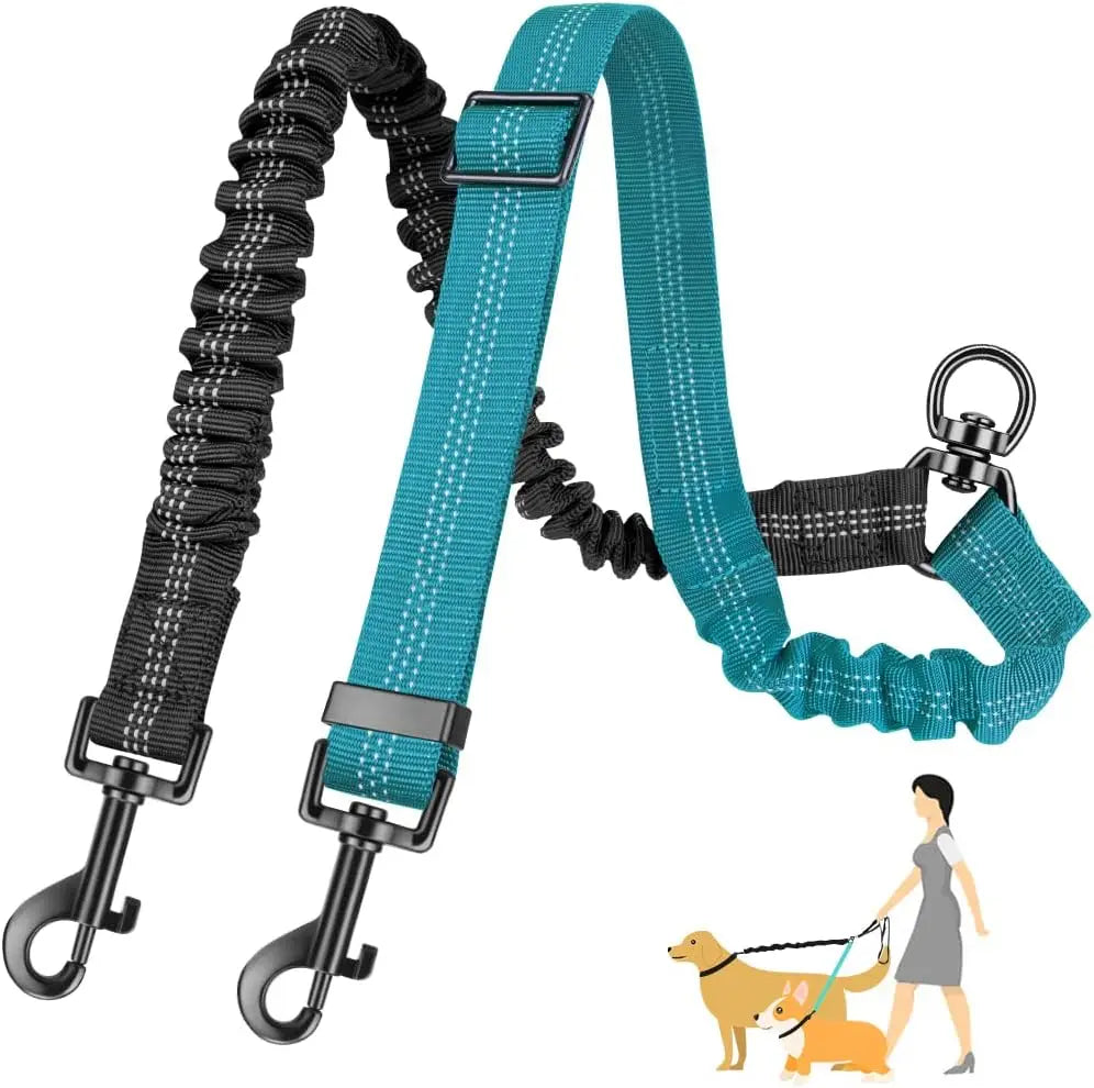 DCLOUD Dual Dog Leash Attachment Adjustable Shock Absorbing Bungee