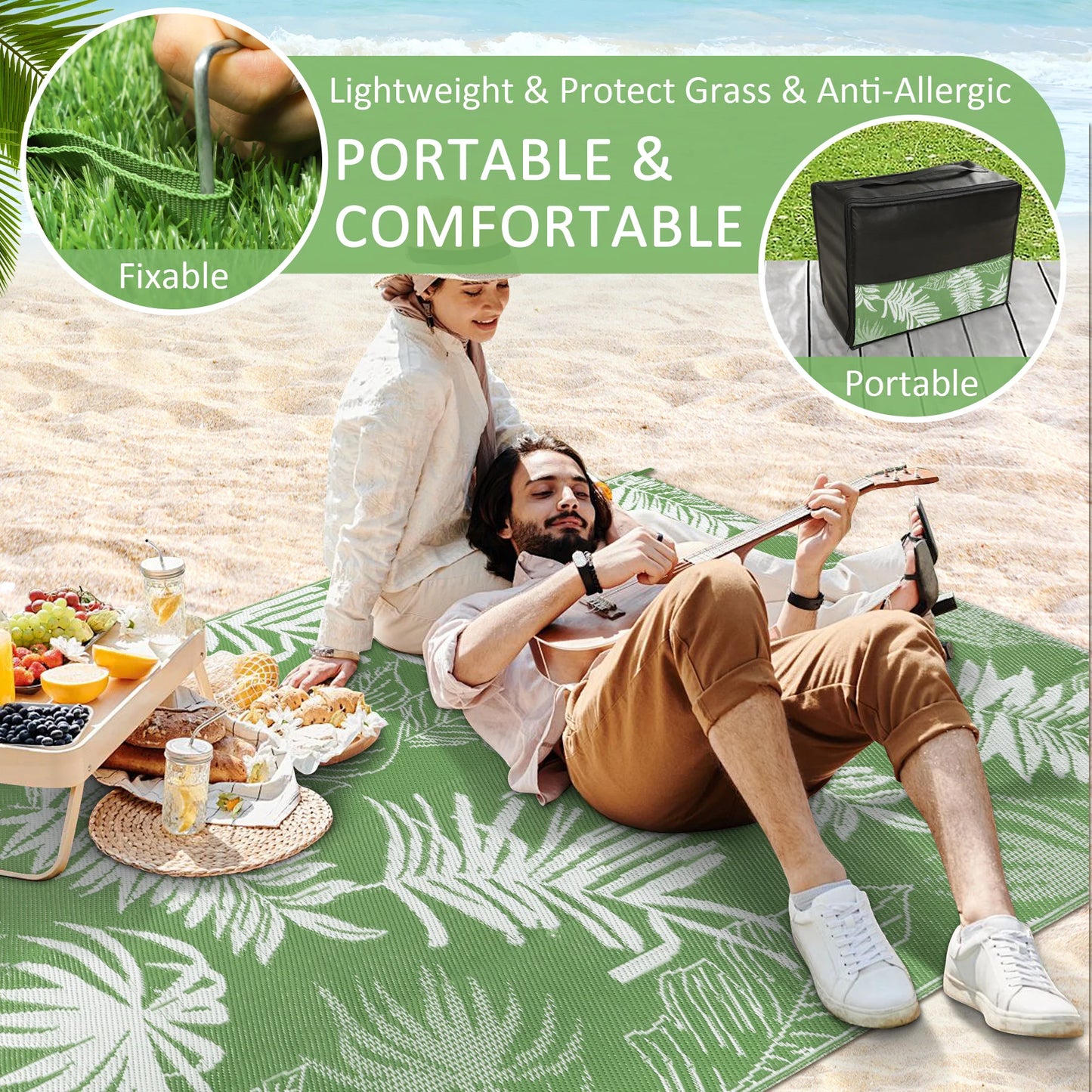 Outdoor Rug Recycled Plastic Straw Leaves Pattern For Patio