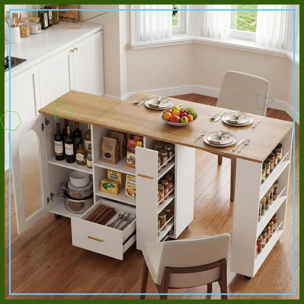 Rolling Kitchen Island With 360 Degree Swivel Extendable Table
