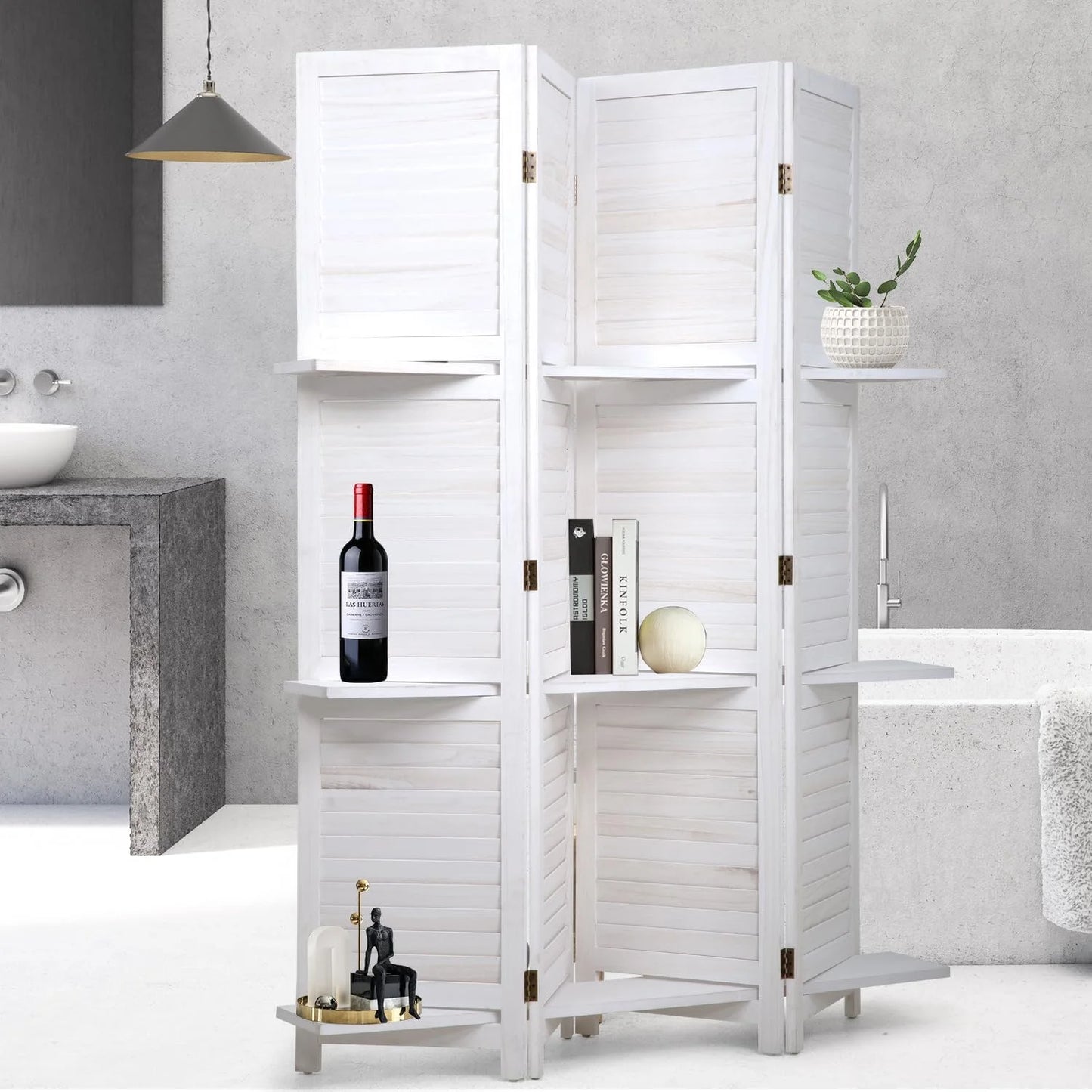 Wood Room Divider Folding Privacy Screen With Shelves Portable