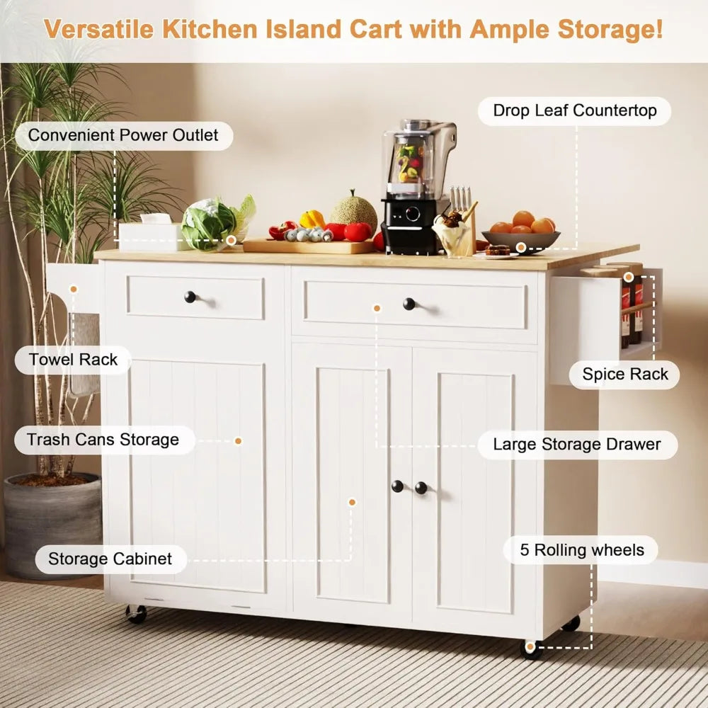Kitchen Island Cart With Power Outlet And Drop Leaf