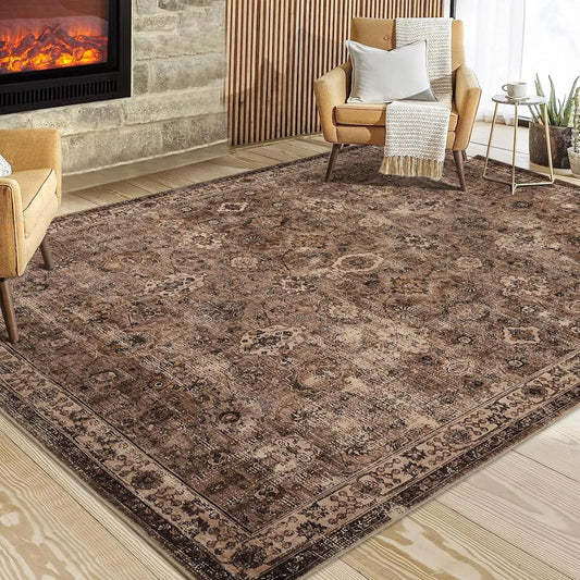 HiMISS Washable Area Rug Vintage Floral Low Pile Indoor Carpet
