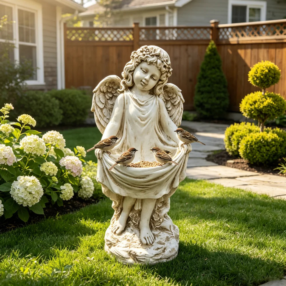 Weathered Angel Cherub Garden Statue Resin Outdoor Yard Decor