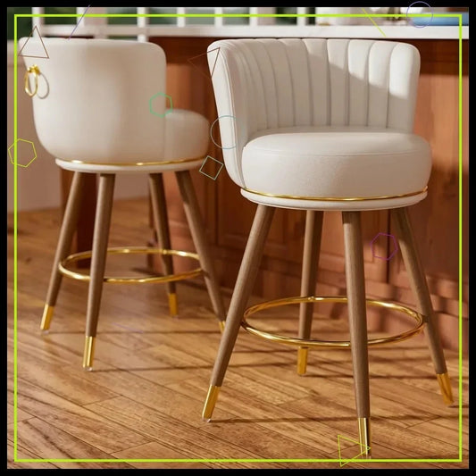 Swivel Bar Stool Set Of 2 PU Leather With Back And Footrest