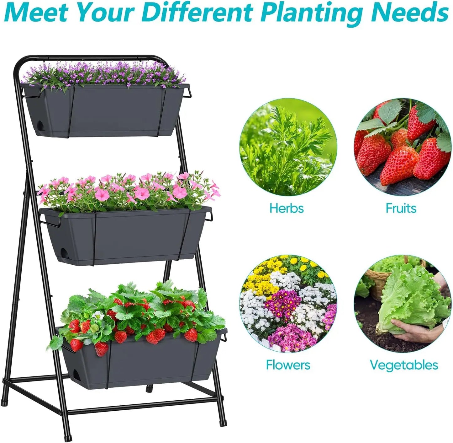 3 Tier Vertical Garden Planter With Drainage Holes And Tray
