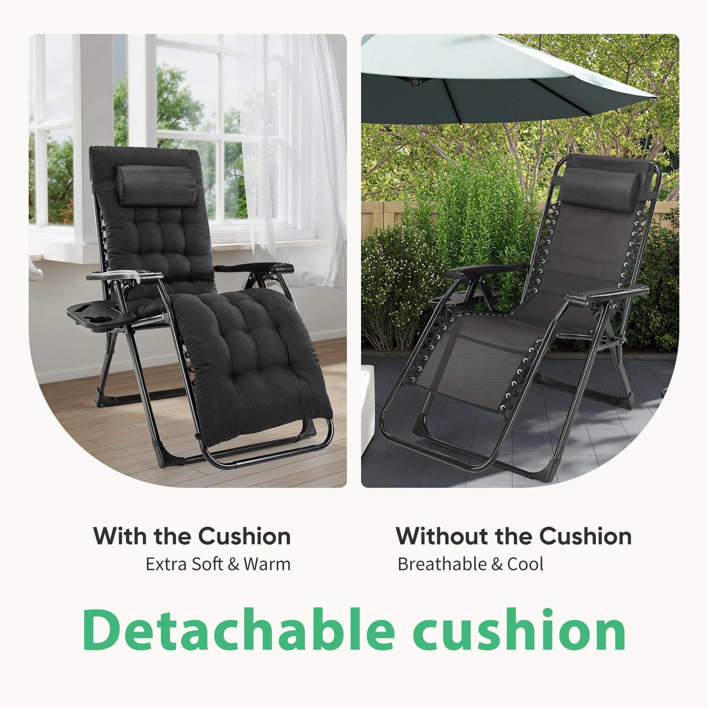 JHK Zero Gravity Recliner Outdoor Lounge Chair With Cup Holders