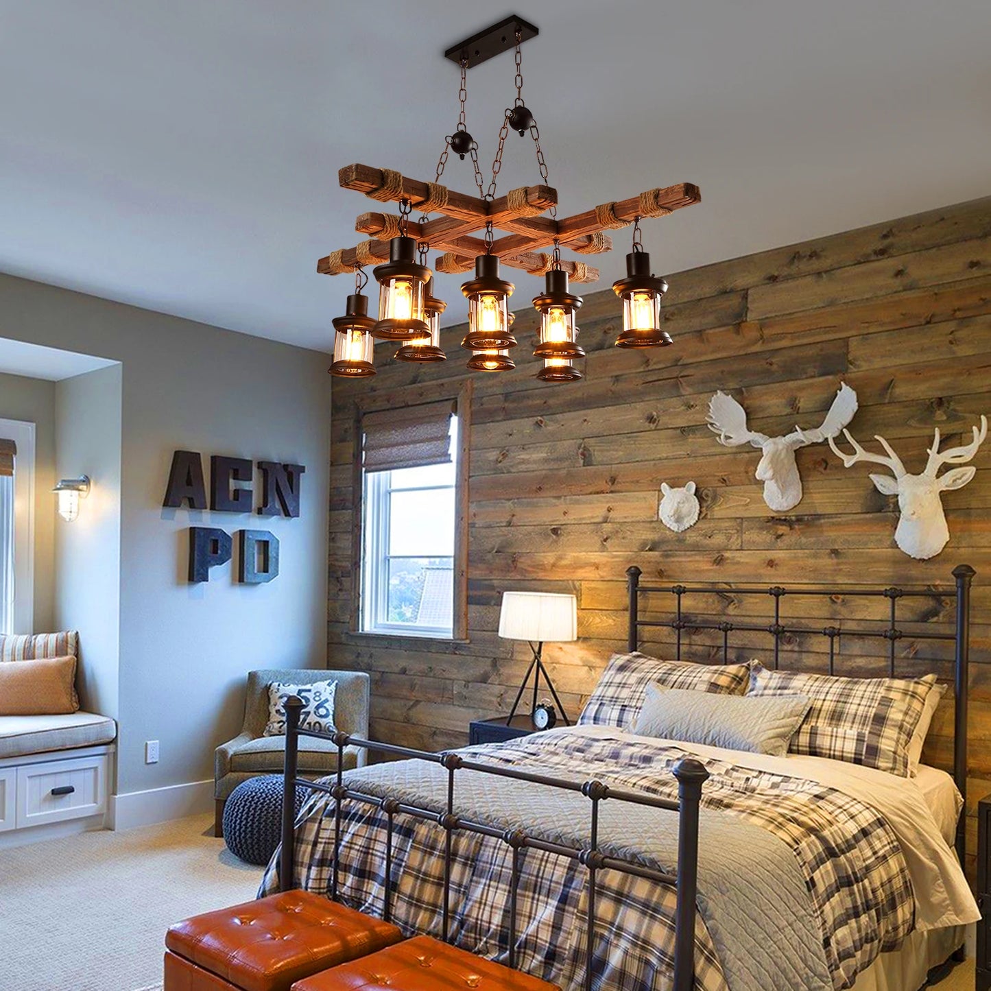 Vintage Wood Ceiling Chandelier Retro Industrial Pendant Lamp