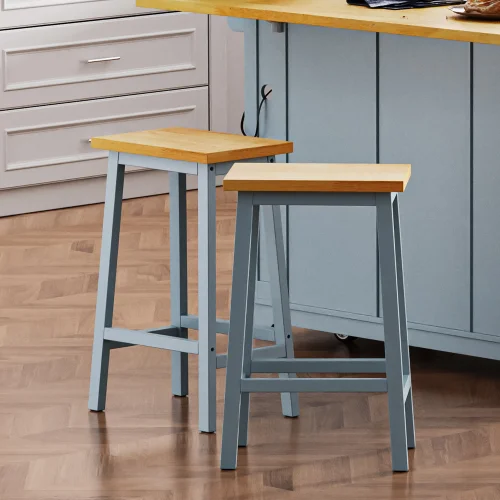 Solid Wood Bar Stools With Footrests Two Pack For Kitchen