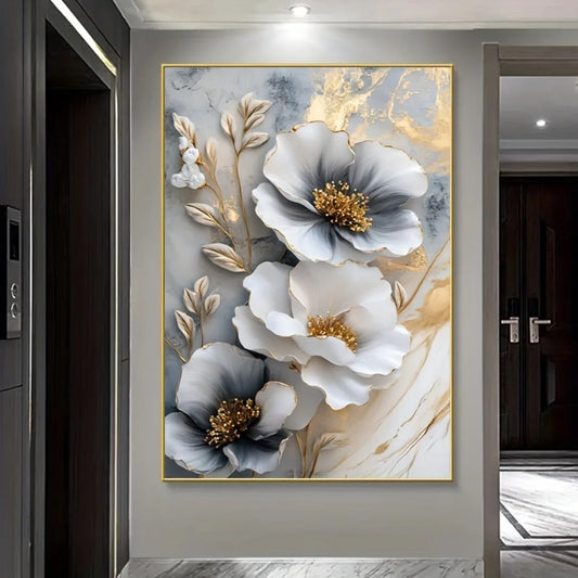 Modern Luxury Floral Canvas Mural Framed 3D Painting For Living Room