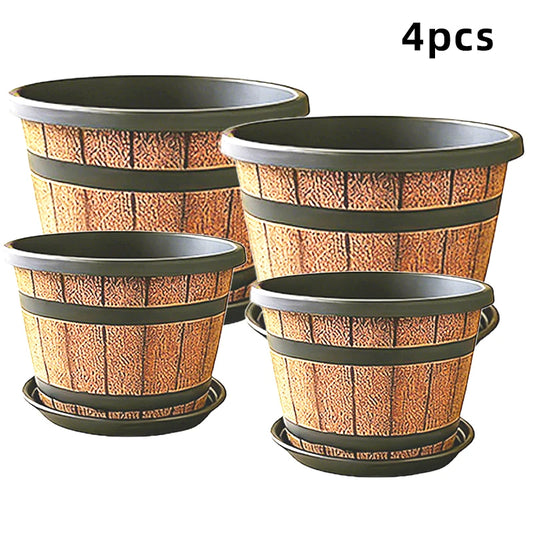 Indoor Resin Planter Barrel Style Flower Pot For Home Balcony