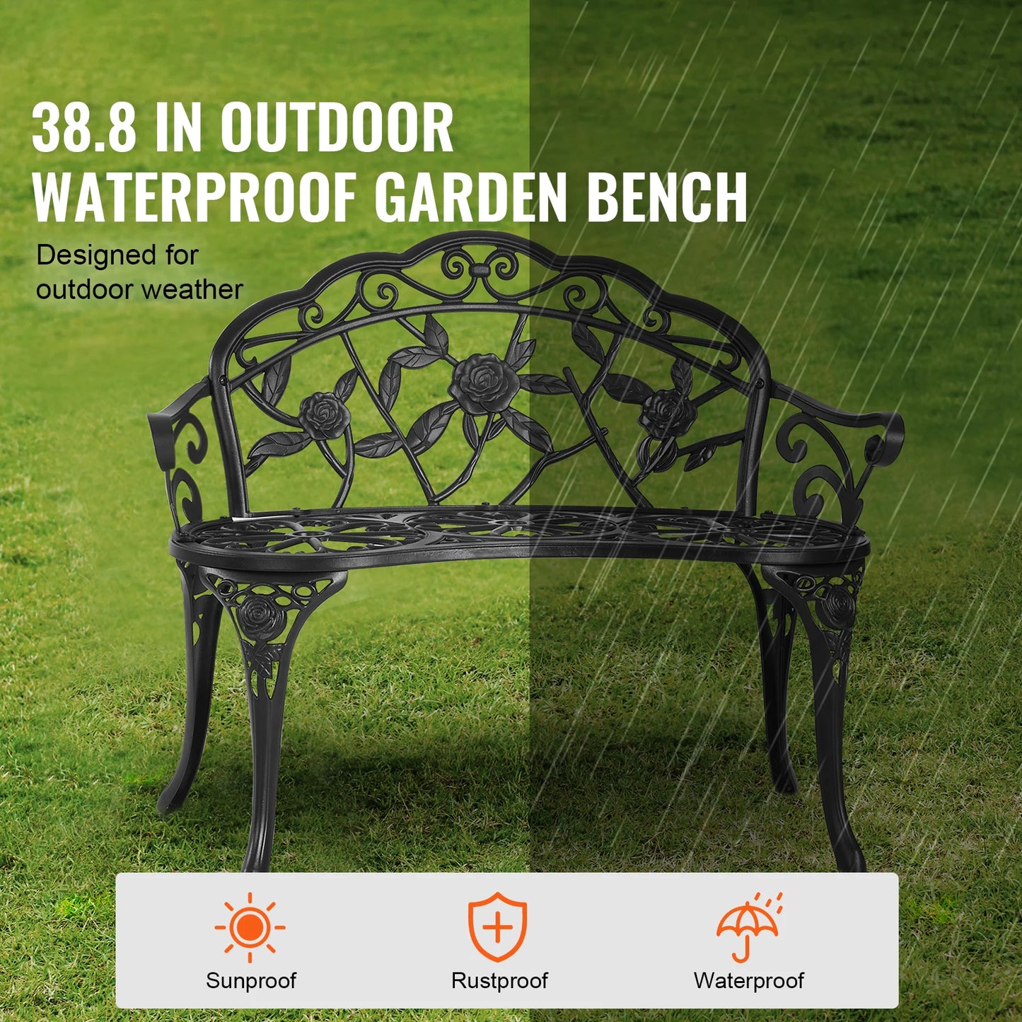 SucceBuy Outdoor Bench Wood And Metal Garden Bench